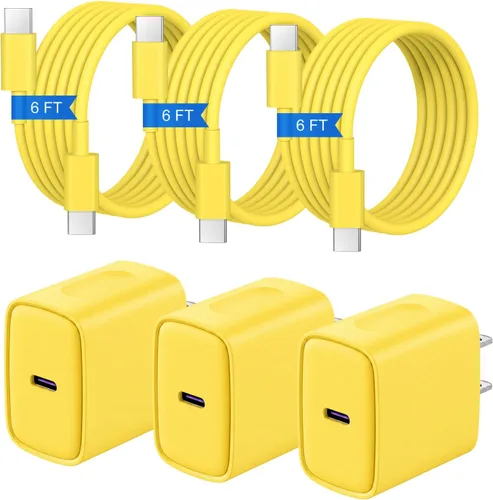 Vista 16 de Cargador para iPhone 17 16 15 3+3 Pack USB C Bloque de cargador con cable