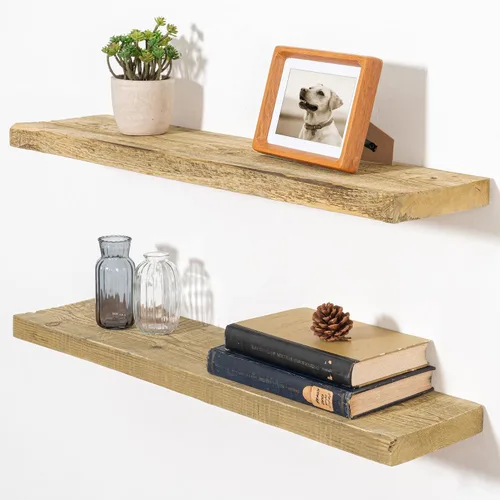 Vista 56 de Estantes flotantes para decoración de pared, estantes rústicos de madera recuperada de 24 x 8 pulgadas, estantes de montaje en pared resistentes