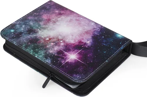 Vista 3 de Carpetas de 4 bolsillos para 400 tarjetas, patrón de nebulosa morada
