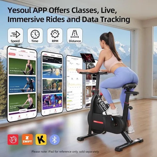 Vista 2 de Yesoul Black Exercise Bike for Home, Low Noise Indoor Cycling Bike for Home Gym Electric Stationary Bike with Tablet Mount & Comfortable Seat