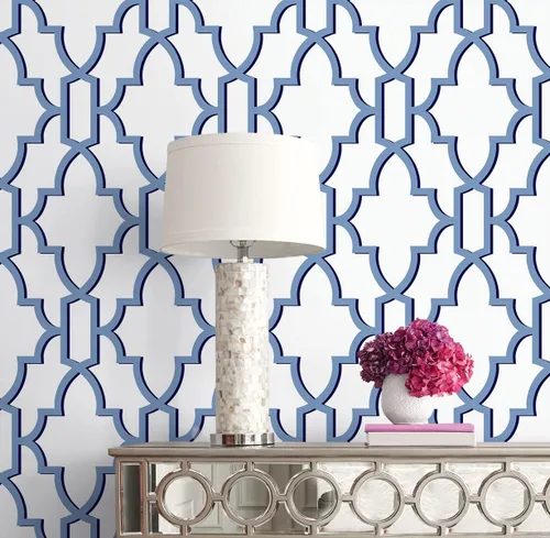 Vista 4 de Lillian August Luxe Haven Coastal Lattice - Papel tapiz autoadhesivo (Riviera Blue)