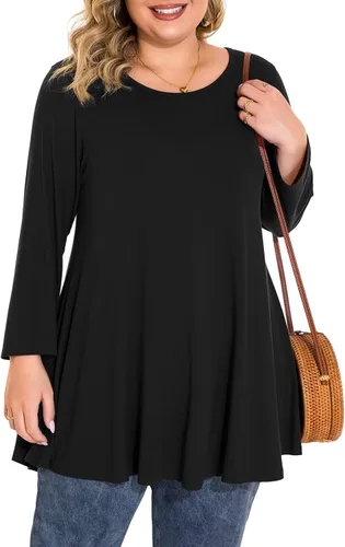 Vista 15 de BELAROI Blusas tipo túnica de manga 3/4 para mujer, talla grande, cómoda para usar con leggings, estilo casual 5-Winered