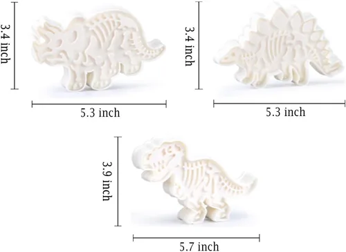Vista 3 de Jurassic - Juego de cortadores de galletas y sellos de esqueleto T-Rex Stegosaurus Triceratops Fossil - Juego de cortadores de galletas fósiles
