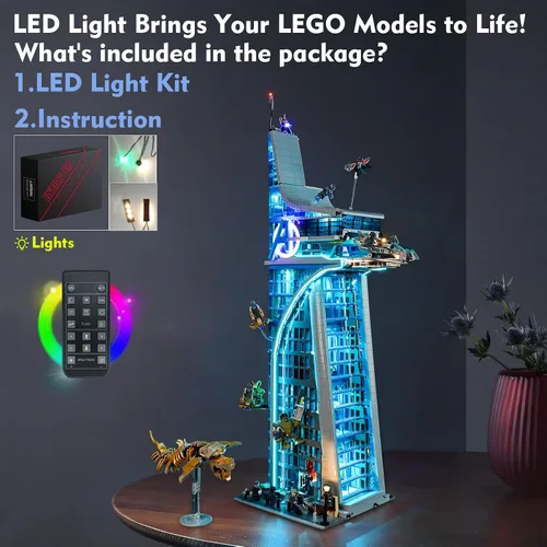 Vista 3 de LocoLee Kit de luz LED creativa de control remoto compatible con Lego Avengers Tower 76269 (solo luces, sin modelos), juego de luces de control