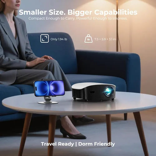 Vista 7 de GooDee Mini proyector inteligente AI con WiFi y Bluetooth - Soporte FHD 4K, compatible con Netflix/YouTube, enfoque automático y Keystone, proyector