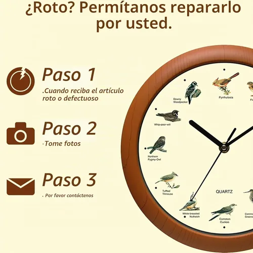 Vista 7 de Reloj de pared con diseño de pájaro cantante de 12 pulgadas con nombres y canciones