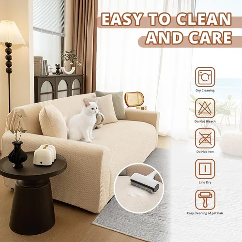 Vista 7 de Fundas elásticas para sofá de 2 cojines, aptas para mascotas, lavables, protectores de muebles con parte inferior elástica para gatos y perros