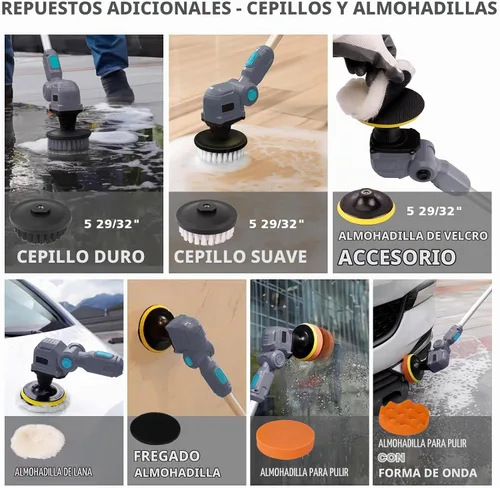 Vista 7 de Limpiador giratorio inalámbrico de 20 V con batería reemplazable, cepillo de limpieza eléctrico con mango largo y 8 cabezales de cepillo