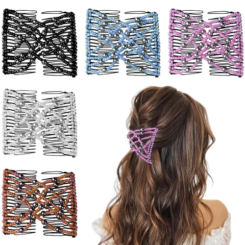 Vista 11 de 5 unidades de peine mágico elástico ajustable con clip elástico para mujeres y niñas, sin arrugas, horquillas vintage para hacer moños, accesorios