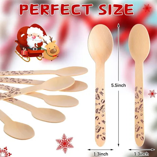 Vista 2 de Eaasty 100 cucharas de madera para chocolate caliente y cacao – 6 pulgadas desechables de Navidad malvavisco, bastón de caramelo, barra