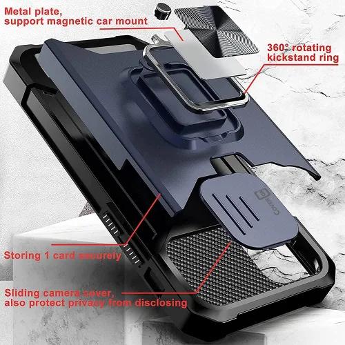 Vista 4 de CoverON Diseñado para Google Pixel 5a Funda Teléfono, Ranura Para Tarjeta Kick Stand Ring Camera Cover - Azul