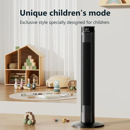 Vista 6 de CIH Ventilador de torre de 37 pulgadas, 24 pies/s, ventilador oscilante silencioso sin aspas, 6 velocidades con control remoto, 4 modos, pantalla