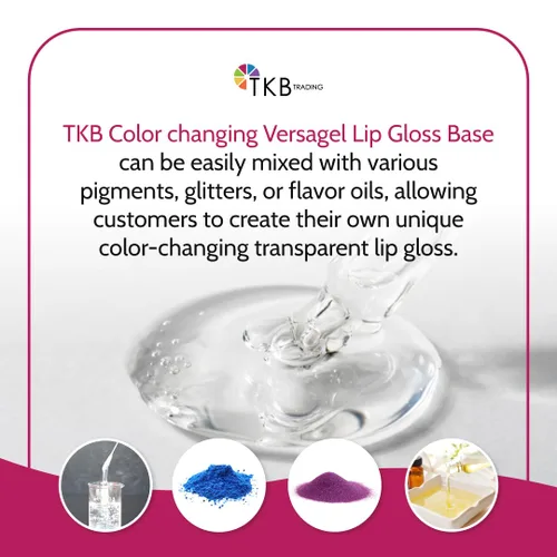 Vista 5 de TKB Base de brillo labial Versagel que cambia de color, transparente a rosa, vegano, libre de crueldad, de larga duración, personalizable