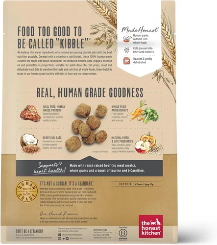 Vista 3 de The Honest Kitchen Whole Food Clusters - Alimento seco para perros con carne de res y avena integrales, bolsa de 1 libra