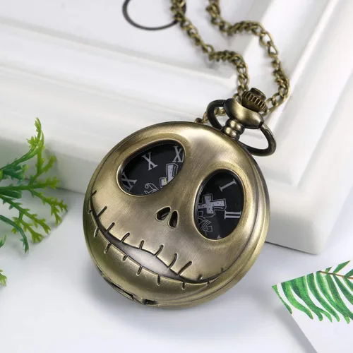 Vista 3 de JewelryWe Nightmare - Reloj de bolsillo navideño con diseño de calavera y cuarzo, para Navidad
