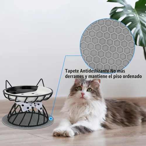 Vista 3 de Plato elevado de comida para gatos, cerámica, soporte antideslizante, estación de alimentación elevada, 5 pulgadas, poco profundo para bigotes, apto