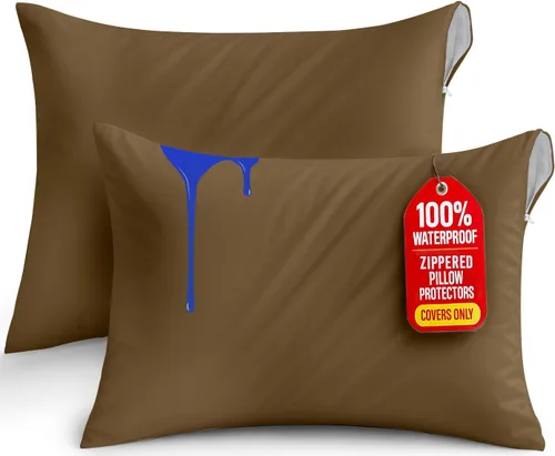 Vista 35 de Utopia Bedding Protector de almohada impermeable, con cremallera, paquete de 2, beige, estándar, funda de almohada a prueba de chinches, de 20 x 26