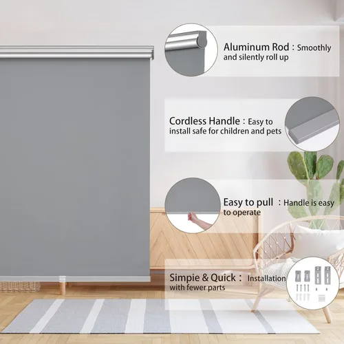 Vista 6 de Changshade Persianas Enrollables Opacas sin Cordón para Ventanas, Persianas de Parada Libre con Cenefa, Aislamiento Térmico Protección UV Gris