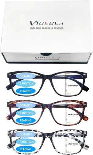 Vista 6 de Paquete de 3 Gafas de Lectura Progresivas Multifoco para Mujeres y Hombres con Bloqueo de Luz Azul, Bisagras de Resorte Multifoco, Lectores