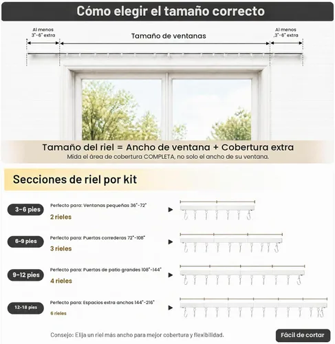 Vista 6 de ChadMade Kit de riel de cortina para montaje en techo o pared con ganchos, 3 pies a 6 pies de longitud ajustable para sala de estar, dormitorio