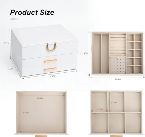 Vista 11 de Elegant Gift Jewelry Box with Mirror - 3-Layer Organizer for Earrings, Rings, Necklaces, Ready to Give for Birthday Anniversary Christmas Apricot