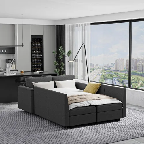 Vista 5 de Sofá modular modular con asiento de almacenamiento, sofá convertible para sala de estar, sofá en forma de L de 6 asientos o en forma de U con cojín