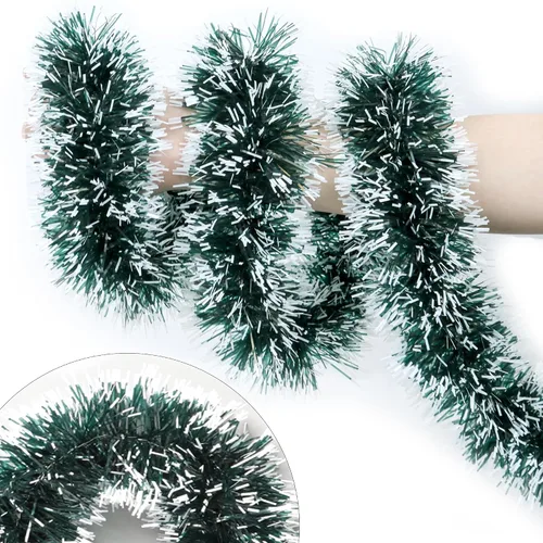 Vista 8 de Guirnalda de oropel de Navidad de 50 pies con adorno de hombre de jengibre, guirnalda metálica brillante roja y verde para árbol de Navidad, hogar