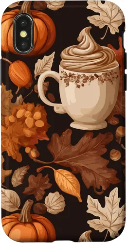 Vista 5 de Warm Autumn Stylish Coffee Cup Design - Fall Leaves Pattern Case for iPhone 17