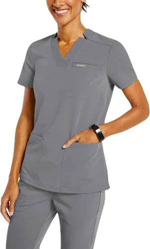 Vista 3 de Jaanuu Camiseta quirúrgica relajada con cuello en V para mujer de 3 bolsillos