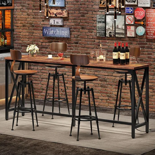 Vista 14 de CHOEZON Mesa de bar de 55 pulgadas, mesa de comedor de cocina con toma de corriente y reposapiés, estilo industrial, para pub, sala de estar, marrón