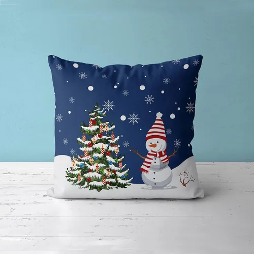 Vista 3 de Fundas de Almohada de Navidad Azul Marino 16x16 Juego de 2 Estilo Granja Muñeco de Nieve Copo de Nieve Árbol de Navidad Fundas de Almohada