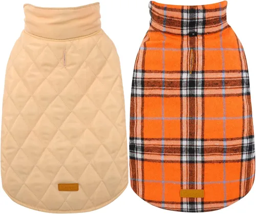 Vista 14 de Kuoser - Abrigo impermeable de invierno para perro, chaqueta reversible estilo británico, ropa para perro a cuadros, abrigo de nieve acogedor