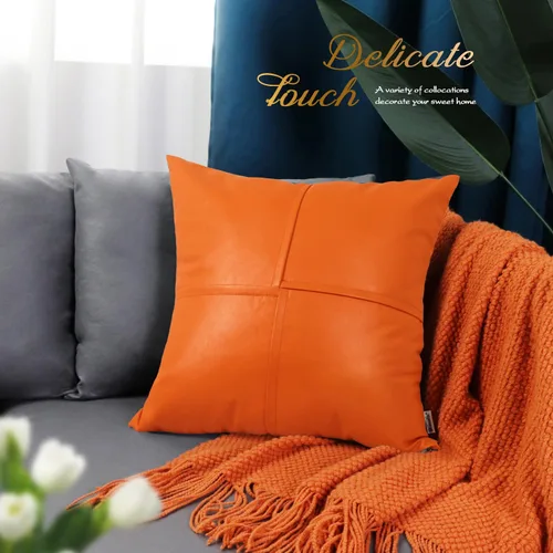 Vista 37 de BRAWARM Fundas de Almohada Decorativas de Cuero Sintético 12 X 20 Pulgadas, Fundas de Almohada Lumbar de Cuero Naranja Paquete de 2, Almohadas
