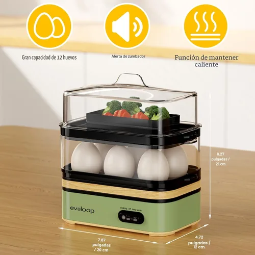 Vista 7 de Evoloop Olla de Huevos Eléctrica de Cocción Rápida para 12 Huevos, para Huevos Blandos, Medianos, Duros, Escalfados, Fabricante de Tortillas, Huevos