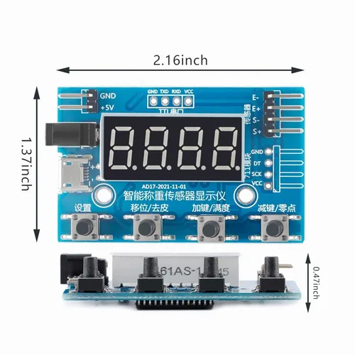 Vista 3 de HX711 Módulo de célula de carga digital, sensor de peso módulo A/D con pantalla Báscula de pesaje de 24 bits Smart Arduino Célula de carga Pantalla