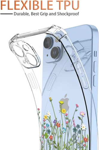 Vista 4 de Funda para Samsung Galaxy A52 5G/4G/Samsung A52S SM-A526 con protector de pantalla, funda transparente con patrones de jardín de flores, funda