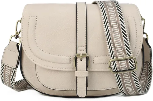 Vista 8 de Bolsa cruzada de cuero vegano para mujer, pequeña, para colgarla en el hombro, monedero, estilo bohemio Beige