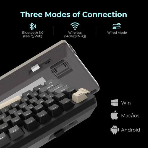 Vista 2 de Rosewill Neon S75 - Teclado mecánico inalámbrico para juegos, diseño de 80 teclas con perilla de volumen, Bluetooth / 2.4 GHz / USB-C, interruptores