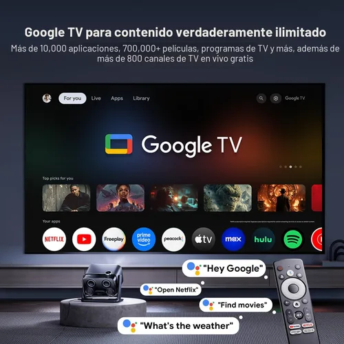 Vista 2 de Aurzen BOOM mini Google TV Proyector inteligente para exteriores con audio Dolby de 20 W 4K Supported Movie Projector with WiFi and Bluetooth