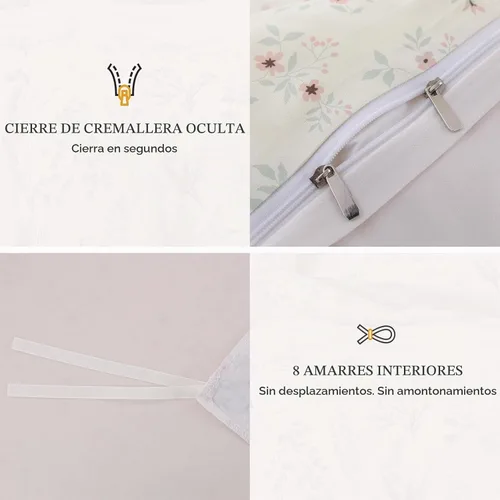 Vista 6 de JOLLYVOGUE Juego de funda de edredón floral tamaño matrimonial, 3 piezas Flores beige (sin edredón)