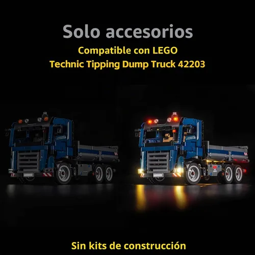Vista 3 de BrickBling Light solamente, compatible con camión volquete Lego Technic