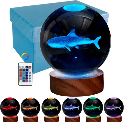 Vista 15 de Lámpara de bola de cristal 3D de Axolotl, lámpara de noche de bola de cristal mejorada de 3.15 pulgadas con 16 colores LED, base de madera, control