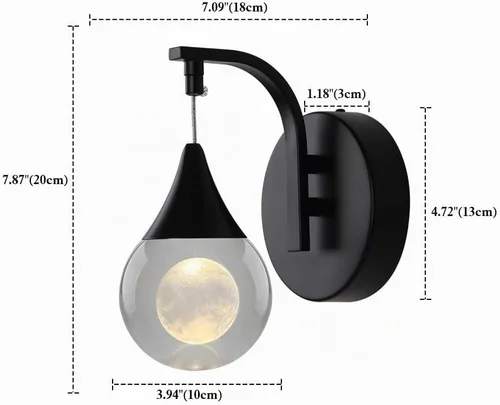 Vista 5 de Sedelan Apliques de Pared de Cristal Luna, Iluminación LED Moderna de Pared, 5W Luz de Pared Regulable para Dormitorio Cabecera Baño Sala de Estar