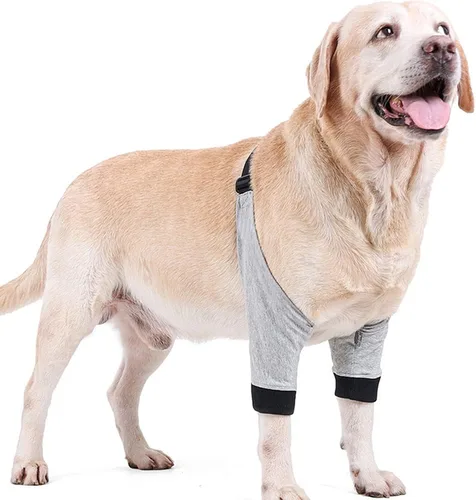 Vista 32 de HDKUW Protector de codo para perros para callos, traje de recuperación para patas delanteras, alternativa al collar de cono para dejar de lamer Gris