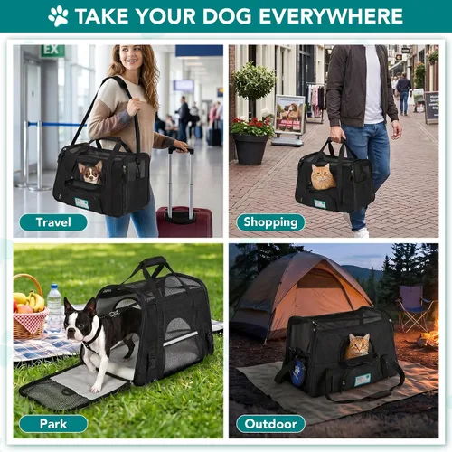 Vista 7 de PetAmi Transportador de mascotas aprobado por aerolíneas para gatos, transportador de perros de lados suaves para perros pequeños, suministros