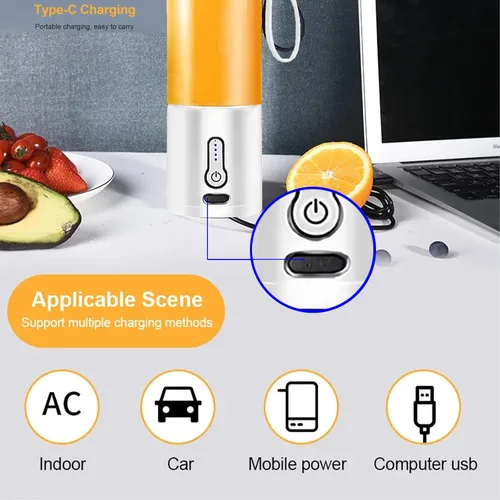Vista 3 de Juicer portátil Batidora de batido USB recargable procesador de alimentos Máquina mezcladora de frutas Mini Juicer Blender Cup 530ML [Blanco]