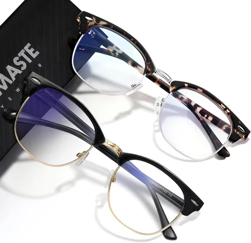Vista 13 de Blue Light Blocking Glasses Anti Eyestrain Computer Gaming Glasses Vintage Half Frame UV Clear Lens for Women Men