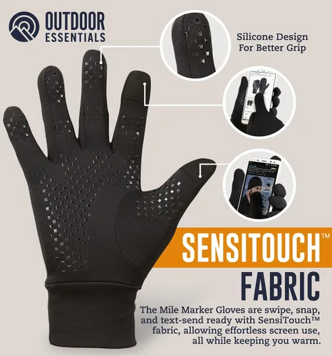 Vista 2 de Guantes para correr con pantalla táctil, forro térmico de invierno para clima frío para hombres y mujeres, guantes negros delgados, ligeros