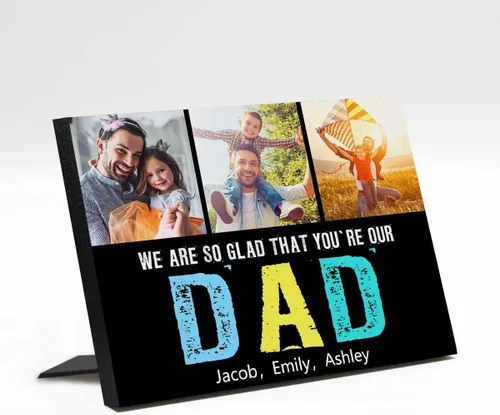 Vista 27 de InterestPrint Panel de fotos personalizado para papá y nombre para exhibición de mesa, Papá te amamos más que todas las estrellas en el cielo, marco