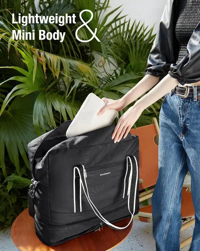 Vista 3 de BAGSMART Bolsa de lona para hombre y mujer, Beige, Bolsa de viaje